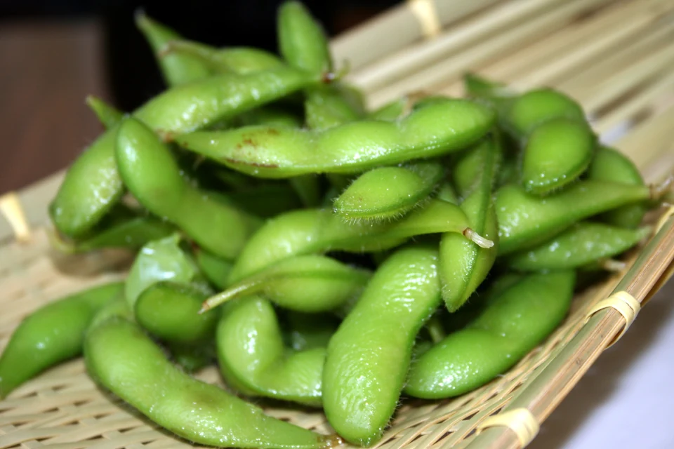 日当たりのよいベランダで莢をつけたプランター栽培の枝豆