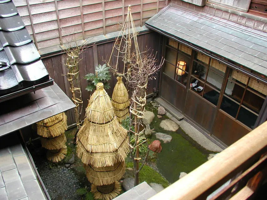 窓越しに眺める石と下草の坪庭